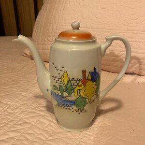 Vintage Winterling 7"x7" German Ceramic Teapot Hand Painted Scene